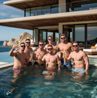 Guys enjoying a pool party at a luxury Cabo villa