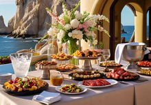 Cabo luxury catering setup with gourmet dishes