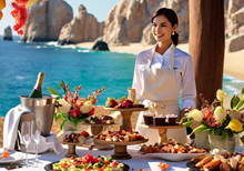 Elegant catering table with Mexican cuisine in Los Cabos