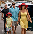 family walking along the Cabo San Lucas Marina,