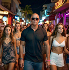 Group of teenage or college girls walking through the nightclub district of Cabo San Lucas, Private security